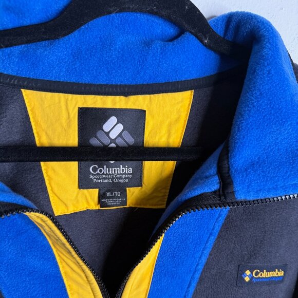 Columbia Men's XL Blue Yellow Gray Back Bowl Fleece Full Zip Jacket Cozy Travel - Picture 4 of 5